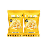 Tantos Puffed Pasta Chips Cacio e Pepe bag showing bold Italian flavors for a light snack.
