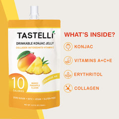 Tastelli konjac jelly collagen mango pineapple, ready-to-drink on-the-go.