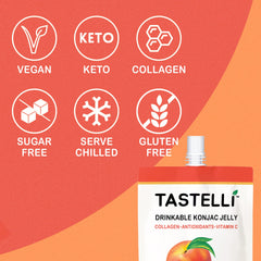 Tastelli low-calorie peach jelly pouch, only 10 calories per serving