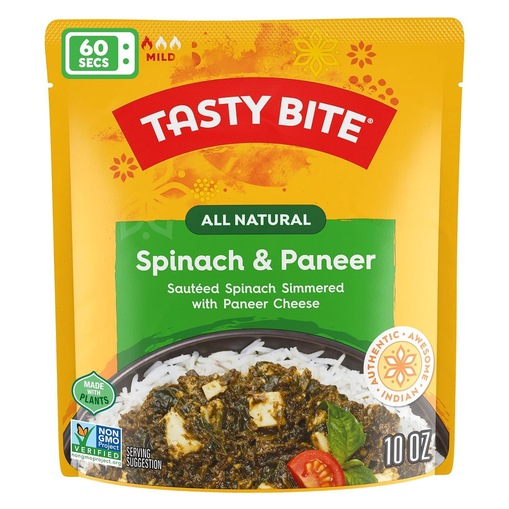 Tasty Bite Kashmir Spinach Paneer bowl—ready-to-eat convenience with vibrant greens and creamy paneer.