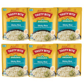 Tasty Bite Organic Sticky Rice six-pack packaging for quick meal prep and easy serving.