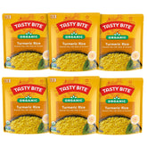 Tasty Bite Organic Turmeric Rice pack front, six-pack, ready-to-heat convenience for meals.