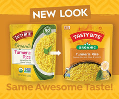 Tasty Bite Organic Turmeric Rice ready-to-serve bowl, perfect as a side.