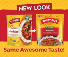 Tasty Bite Vindaloo vegetable chunks closeup showcase vibrant textures