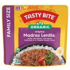 TASTYBITE Madras Lentils family-size package shows premium ingredients for easy weeknight meals