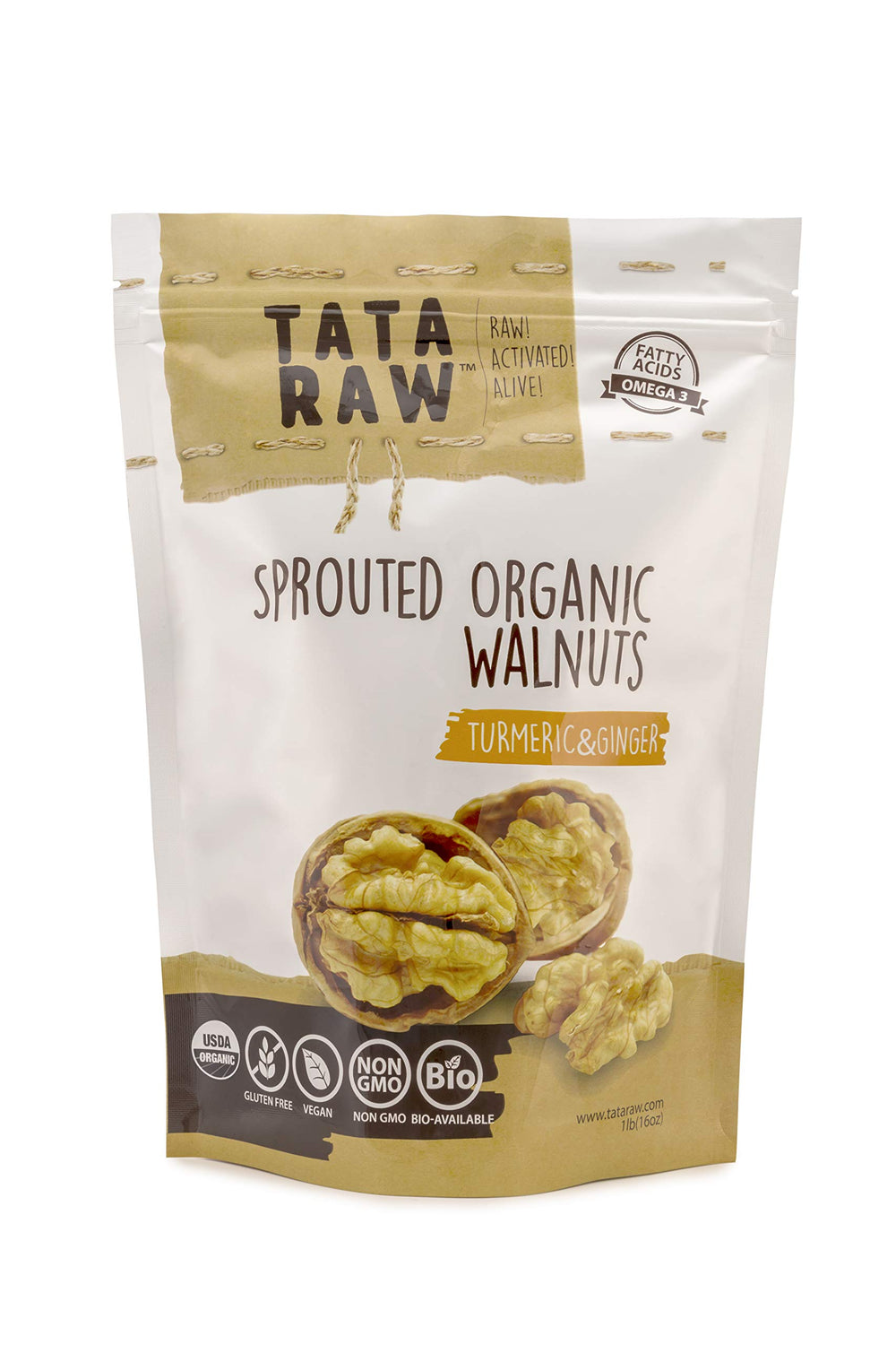 TATA RAW sprouted maple walnuts 1lb bag with omega rich crunch for heart and brain support