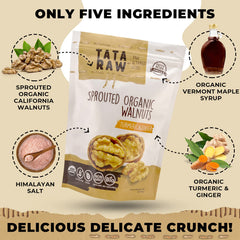 TATA RAW sprouted maple walnuts close-up shows sprout texture and golden hue