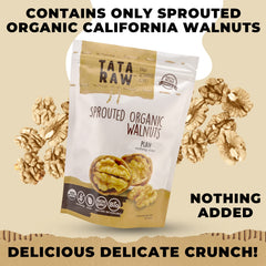 TATA RAW Sprouted Walnuts close-up soaked texture highlighting sprouting process