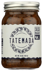 Tatemada Salsa Molcajete 16oz bottle front displaying premium, versatile dip for gatherings.