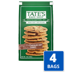 Tate's Bake Shop chocolate chip cookies close-up shows crispy thin texture, ideal for a quick snack