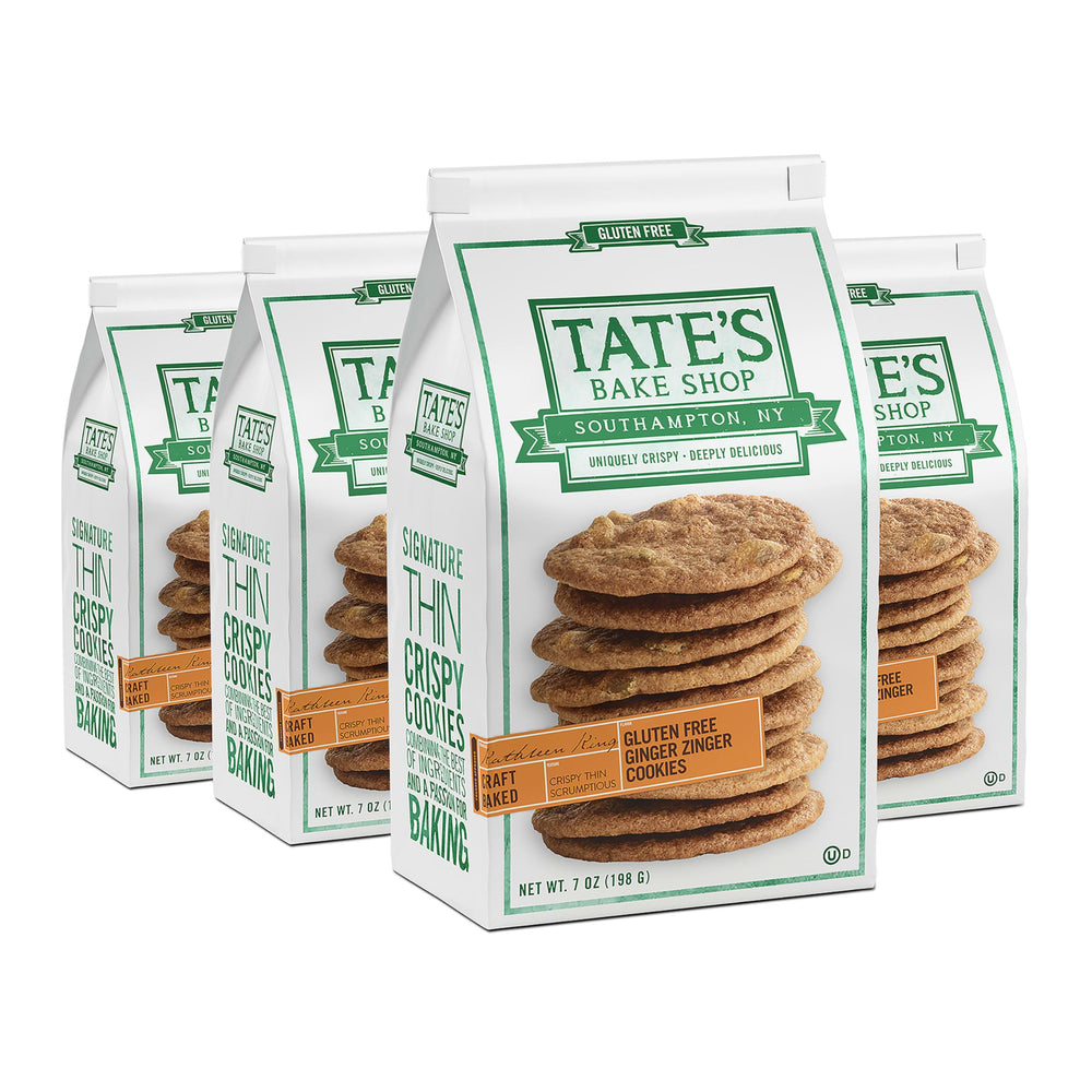 Tate's Bake Shop Gluten Free Ginger Zinger Cookies front packaging for gluten-free snacking