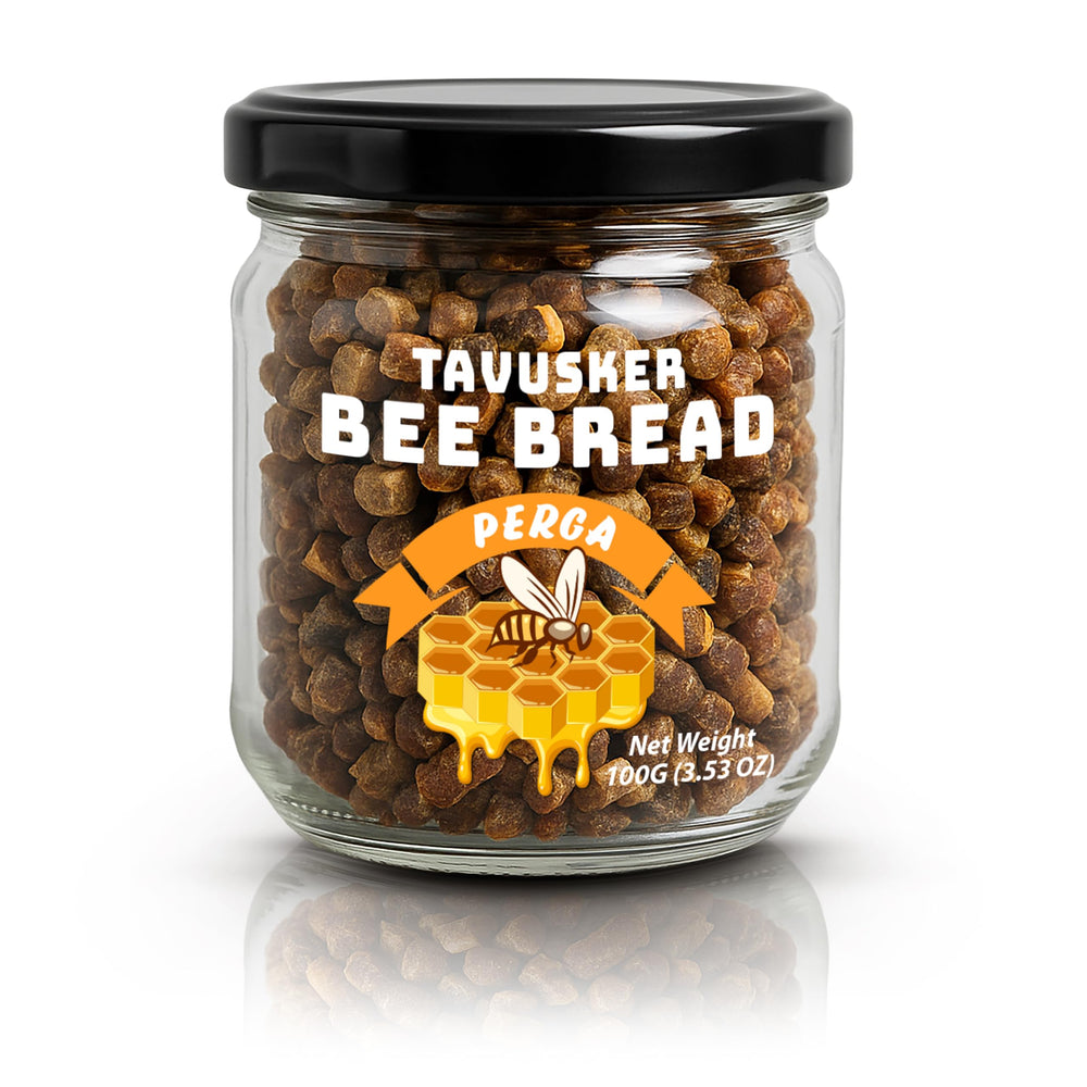 Tavusker Bee Bread 2026 harvest packaging highlights freshness and easy storage.