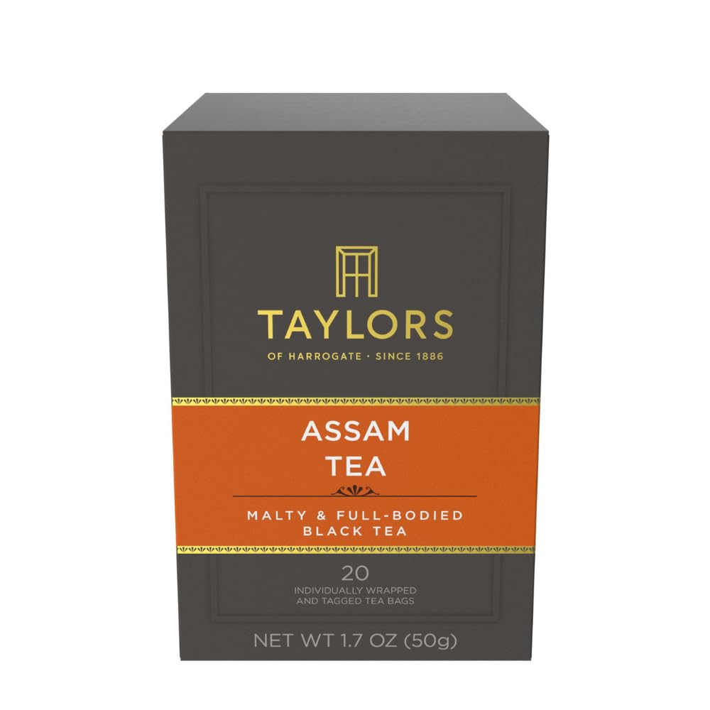 Taylors of Harrogate Assam tea bags 20-count for a full-bodied brew.