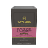 Taylors of Harrogate Blackberry and Raspberry tea bags ready to brew a fruity infusion.