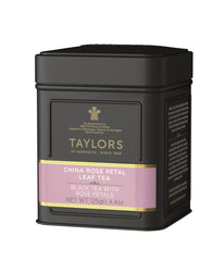 Taylors China Rose Petal loose-leaf tea close-up highlighting delicate petals.