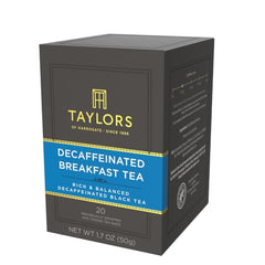 Taylors of Harrogate Decaffeinated Breakfast Tea tea bags ready to brew.