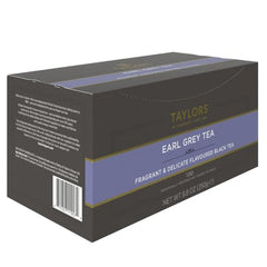 Taylors Harrogate Earl Grey tea bags individually wrapped to preserve freshness.