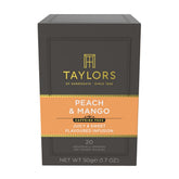 Taylors of Harrogate Peach & Mango tea in cup, fragrant infusion ideal for afternoon refreshment