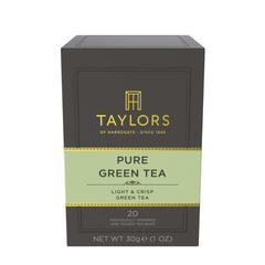 Taylors of Harrogate Pure Green Tea bag close-up showing delicate aroma.