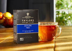 Brewed Taylors of Harrogate Pure Ceylon cup showing golden hue.