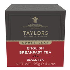 Taylors of Harrogate English Breakfast tea leaves close-up showing golden tips for premium quality.