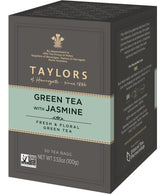Taylors of Harrogate green tea with jasmine tea bags in a resealable pack for fresh, fragrant flavor.