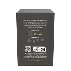 Taylors of Harrogate Green Tea with Mint ingredients list showing sencha and peppermint.