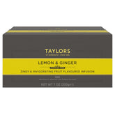 Taylors of Harrogate Lemon Ginger tea bag close-up showing fresh ingredients and infusion potential.