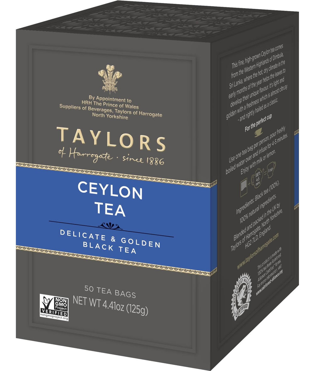 Taylors of Harrogate Pure Ceylon tea bags offer a bright, citrusy aroma.