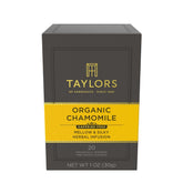 Taylors of Harrogate chamomile tea bag resting in cup with soothing aroma