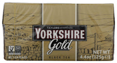 Taylors Yorkshire Gold tea box front, premium blend for a robust morning start