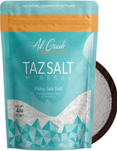 Taz Salt All Goods Tasmanian flaky salt bottle shown as premium finishing salt for gourmet dishes