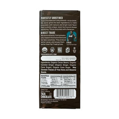 Taza Amaze Bar Ginger closeup, highlighting ginger spice and rich cocoa.
