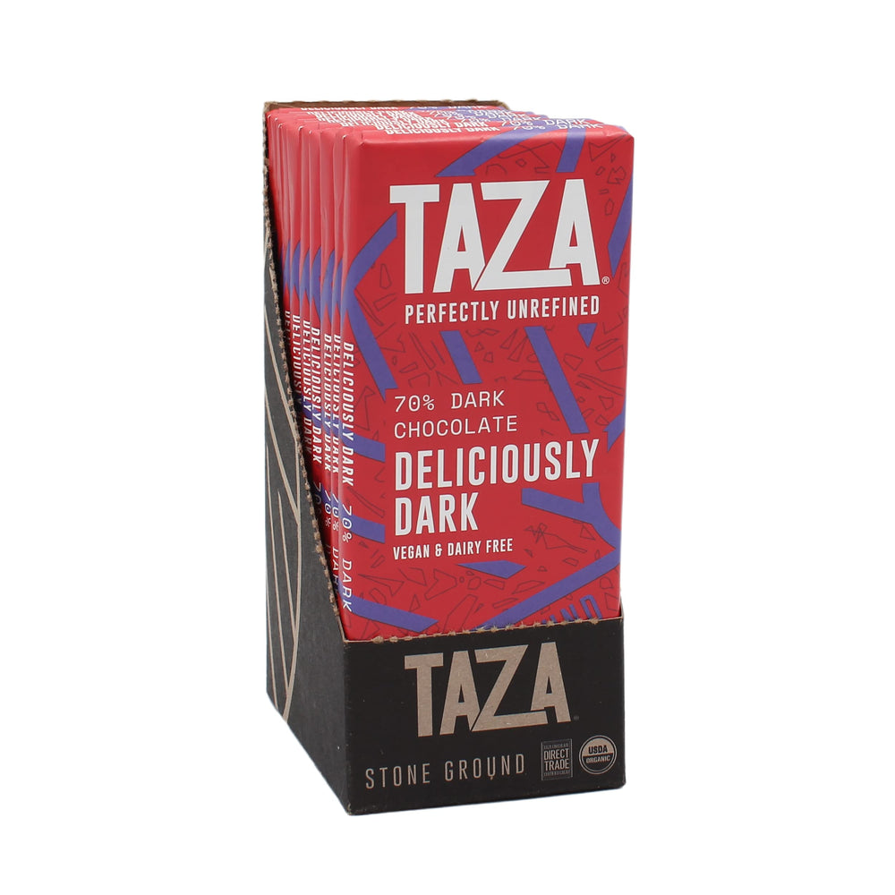 Taza Chocolate Amaze Bar 70% front pack highlights bold stone-ground cacao
