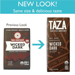Taza Amaze Bar 80% ingredients close-up emphasizes cacao and direct trade origins