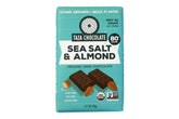 Taza Amaze Bar 80% sea salt almond packaging highlights premium organic chocolate