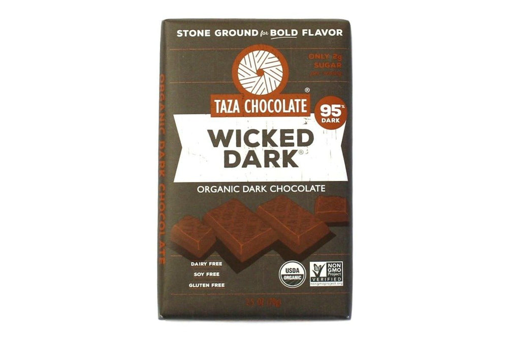 Taza Amaze Bar packaging highlights 95% cacao for gifting and bold flavor.