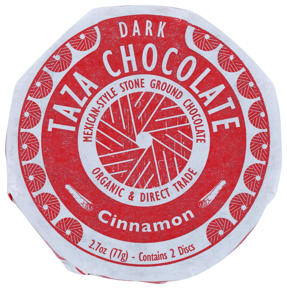Taza Chocolate Organic Mexicano Disc 50% Cinnamon packaging shot; vegan and gluten-free.
