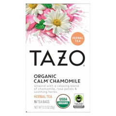 TAZO Calm Chamomile tea bag close-up for soothing relaxation