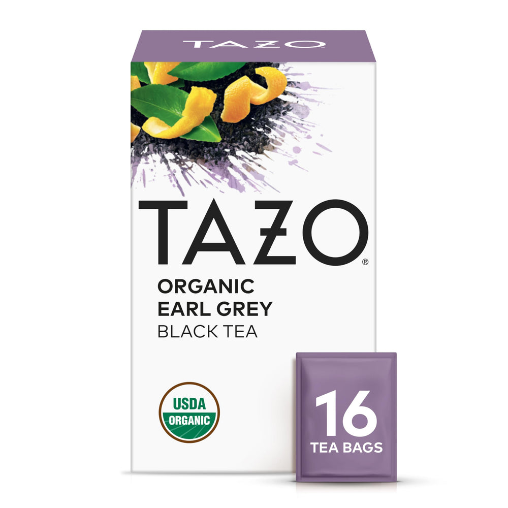 TAZO Earl Grey tea bags in a pack, ready for a bold morning brew.
