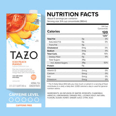TAZO Iced Peach Mango concentrate being poured over ice for quick refreshment