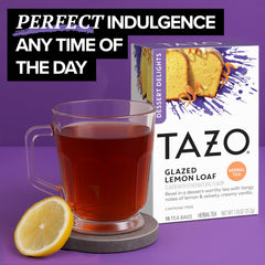 TAZO Glazed Lemon Loaf aroma in a cup demonstrates inviting scent.