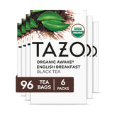 TAZO Organic Awake box set showing six 16-count boxes for mornings