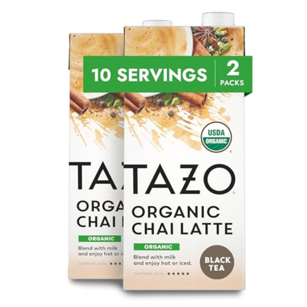 TAZO Organic Chai Latte concentrate bottle for bold flavor and fast chai at home.