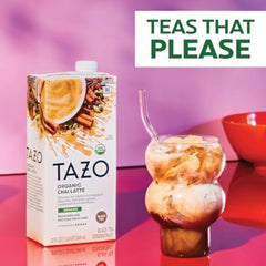 Shake and pour: TAZO Organic Chai Latte concentrate in action for quick mix.