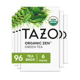 TAZO Organic Zen Green Tea bags brewing a calming cup with mint and lemongrass