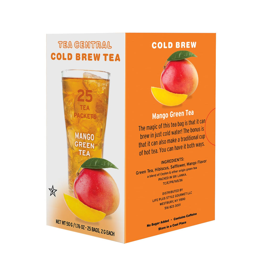 Tea Central Mango Green Tea Bags for a refreshing iced tea with natural mango aroma.