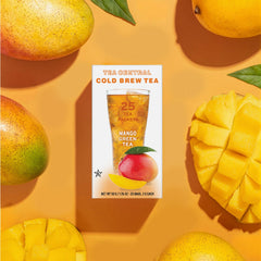 Tea Central Mango Green Tea in a chilled glass showcasing vibrant color.