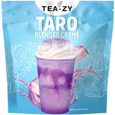 Tea-zy taro powder packaging: versatile mix for hot or cold taro drinks.