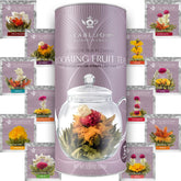 Teabloom fruit blooming teas assortment canister offers twelve flavors for gifting and tasting.